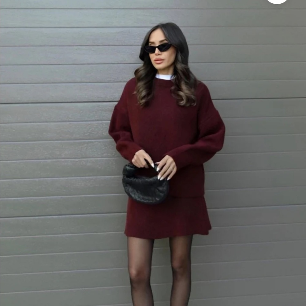 Burgundy Sweater & Skirt Set